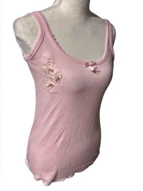 NWT 100% Cotton Pearls Bows Floral Pink Tank GENESIS Large 80s 90s Top Shirt